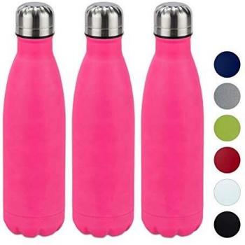 Set de 3 Botellas Isotérmicas de Acero Inoxidable 0,5 Litros para Agua Fría y Caliente, Rosa