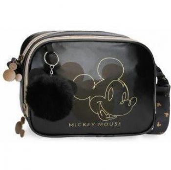 Bandolera Disney Mickey Outline Negra de Poliéster con Pompón Decorativo y Tiradores de Mickey, 23 cm x 17 cm x 8 cm