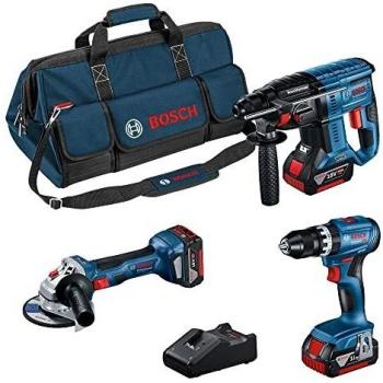 Bosch Professional 18V System GSB 18V-45 + GBH 18V-21 + GWS 18V-7 (125) - Set taladro + martillo + amoladora