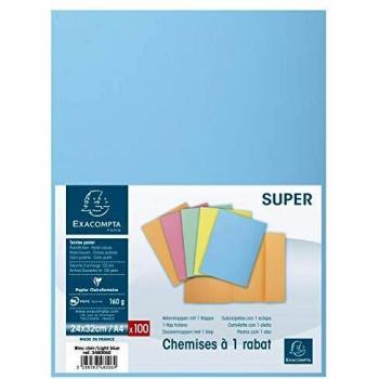 Exacompta 348006E - Lote de 100 Subcarpetas Super 180 con Solapa, Color Azul Claro