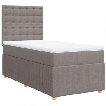 Cama box spring con colchón tela gris taupe 80x200 cm
