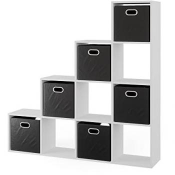 Estantería escalonada Vicco, Blanco, 142.5 x 140 cm con 6 cajas plegables