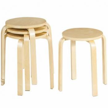 Contemporary Orange Birch Wood Stacking Dining Stools (Set of 4)