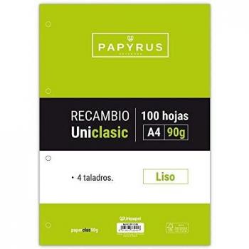 Unipapel A4 Lisas, Recambio de 100 Hojas de 90 g, 4 Taladros, Paper, Blanco