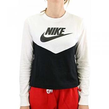 Nike W NSW Hrtg Top LS Camiseta De Manga Larga, Mujer, Black/White/Black, S