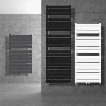 Radiador de baño negro mate 600x1576 mm con conexión central y diseño moderno LuxeBath
