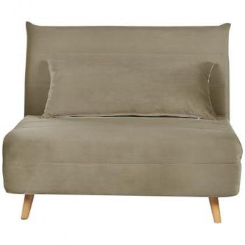 Sofá Cama Individual de Terciopelo Verde Oliva con Cojín y Patas de Madera, Modelo Setten