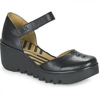 Fly London Biso305 Women's Black Mousse Leather Ankle Strap Sandals