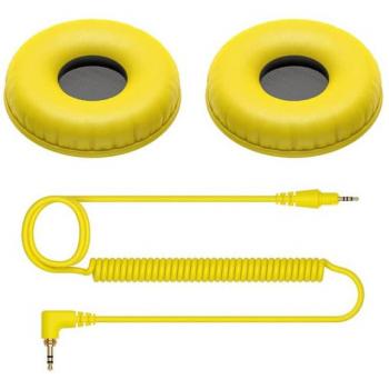 Pioneer DJ HC-CP08 Accessory Pack for HDJ-CUE1 Headphones - Includes 1.2m Coiled Cable & Ear Pads, Yellow