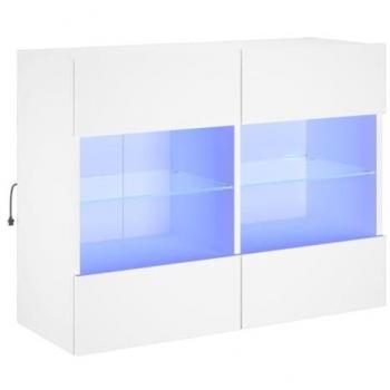 Mueble TV mural multimedia con luces LED RGB, 78,5 x 30 cm, madera de ingeniería y 2 estantes de vidrio