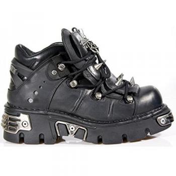New Rock Black Leather Spiked Lace-Up Ankle Boots M-110-S1 EU 37