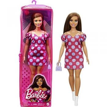Barbie Fashionista Muñeca curvy vitiligo con vestido de lunares y accesorios de moda de juguete