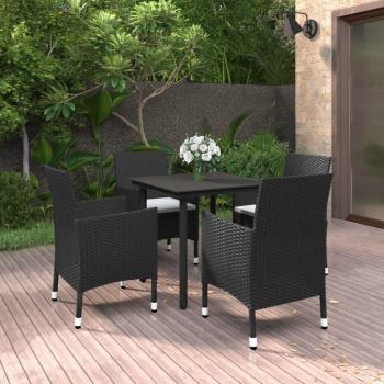5 Piece Outdoor Dining Set with Cushions Poly Rattan and Glass