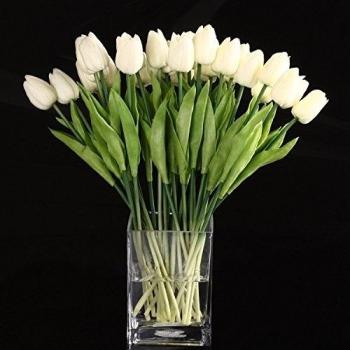 cozyswan® Calidad Alta Artificial Flor Tulipán Látex Verdadera del Tacto para Decoración de Fiestas,Cumpleaños ,Boda,Partidos Color Blanco 48 pcs
