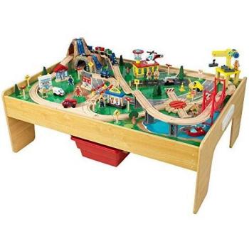 KidKraft 18025 Adventure Town Wooden Train Track Set and Table for kids, Railway Activity Playset with Accessories Included