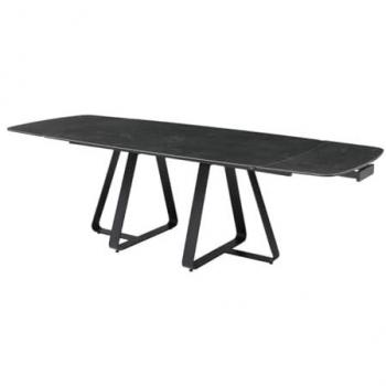 Mesa de comedor extensible para 6 a 10 personas en vidrio templado y cerámica - Efecto mármol negro - MARDONA