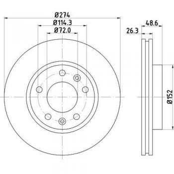 Disco de freno HELLA 8DD 355 112-771 ventilado para KIA Carnival 2 y Carnival I, diámetro 274 mm, grosor 26,3 mm