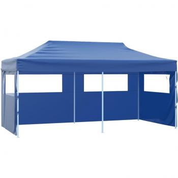 Gazebo plegable profesional con 4 paredes de acero azul, dimensiones 3x6 m