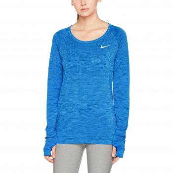 Nike W Nk Df Knit Ls Camiseta de Manga Larga, Mujer, Azul