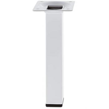 Pata Cuadrada Blanca para Mueble Mod. 3 | 25x25x200 mm | Con Tornillo de Regulación | Atornillable por 4 Puntos | Resistencia hasta 15 Kg/Pata | Acero