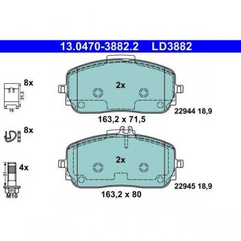 Juego de pastillas de freno ATE 13.0470-3882.2, Delantero
