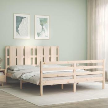 Cama de madera maciza con cabecero 160x200 cm color marrón