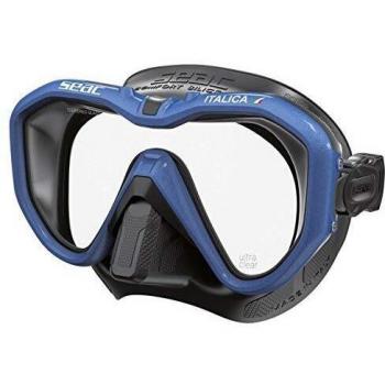 SEAC Italica Máscara Sola Lente para Buceo Profesional, recreativo y Snorkeling, Adultos Unisex, Negro/Azul Claro Metal, Regular Fit