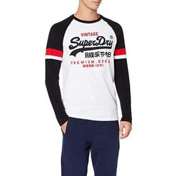 Superdry VL Tri Colour Raglan LS tee Camiseta, Blanco