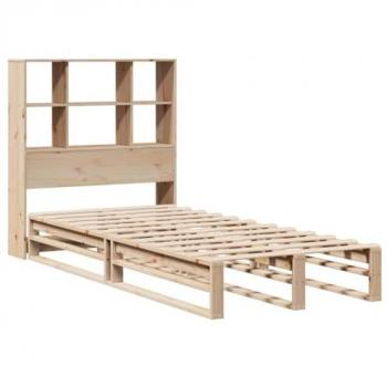 Cama con estantería sin colchón 75x190 cm en madera maciza, Cama individual, Muebles de dormitorio, Cama con almacenamiento