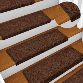 Alfombras de peldaños de escalera 15 uds marrón 65x21x4 cm