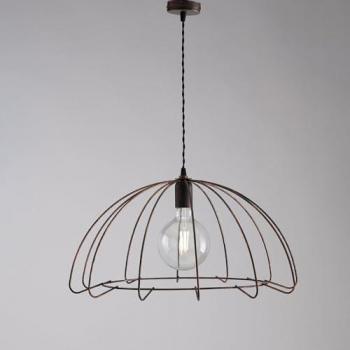 Suspensión Industrial 1 Luz en Hierro Lacado Negro con Decoración Cobre