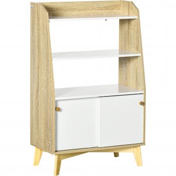 Estantería Infantil con 2 Puertas y 3 Estantes Abiertos Aparador Auxiliar de Cocina Moderno 58x30x93 cm Natural
