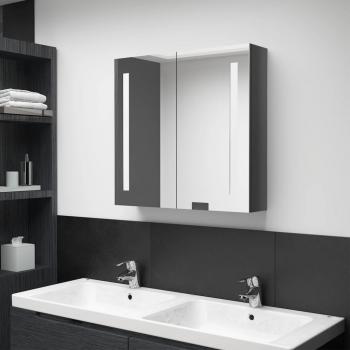 Armario de baño con espejo y LED gris brillante 62x14x60 cm