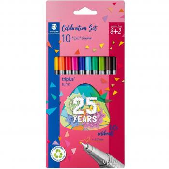 Staedtler Triplus Fineliner 334 - Pack de 10 Rotuladores Punta Fina - Trazo 0.3mm - Tinta Base Agua - Colores Surtidos