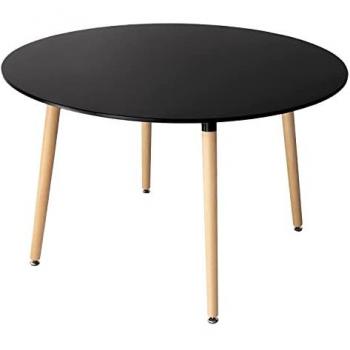 Mesa de Comedor Redonda Escandinava Martha 120cm Negra de Madera de Haya para 4 Personas