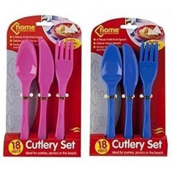 18pc cubertería de plástico Deluxe azul rosa para bufé de fiesta Picnic de barbacoa reutilizable