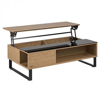 Mesa de Centro Elevable Industrial Negra y Madera con Almacenamiento ELA