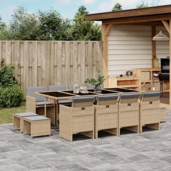 Set de Comedor de Jardín 13 Piezas con Cojines de Polyrattan Beige
