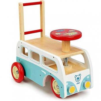 Vilac- Minibus porteur 2 en 1 Aviones, Color Azul
