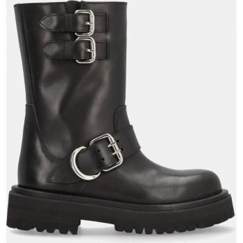 Botas de mujer Alpe Biker negro en piel con hebillas y suela resistente.