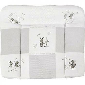 Alfombrilla de cambiador roba de 85x75 cm, coleccion textil robaFox & Bunny, suave alfombrilla de cambiador para bebé recubierto con pelicula de PU, gris pardo