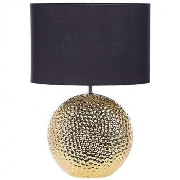 Lámpara de mesa cerámica dorada y negra con base brillante y pantalla de tambor poliéster, diseño glamuroso Nasva