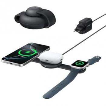 Cargador Inalámbrico Anker MagGo 3 en 1 Plegable (15W, Compatible con MagSafe, Carga para iPhone, AirPods y Apple Watch) - Negro