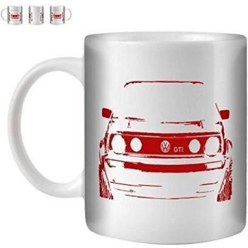 STUFF4 Taza de Café/Té 350ml/Rojo/VW Golf GTI/Cerámica Blanca/ST10