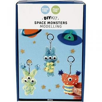 Kit de Actividad Infantil - Modelado con Foam Clay y Pearl Clay - Monstruos Espaciales Multicolores - 3 años - Pendentivos Llaveros