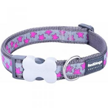 Collar para Perro Red Dingo On Cool Rosa 20-32 cm con diseño de Estrellas Rosas en Gris, Talla XS, 12 mm
