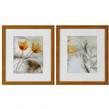 Cuadro Decorativo Drawed Leaf DKD Home Decor - Set de 2 Unidades, Estilo Tradicional con Hojas de Planta, Medidas 33 x 3 x 38 cm