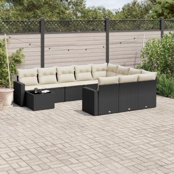Set de sofás de jardín 11 pzas con cojines de ratán sintético negro