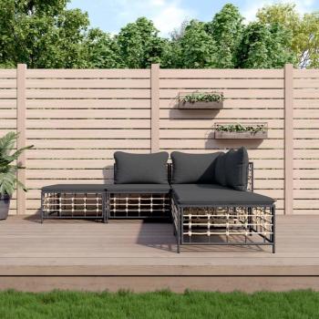 vidaXL 5-Piece Anthracite Poly Rattan Garden Lounge Set with Cushions