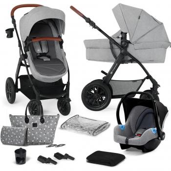 Kinderkraft XMOOV 3 en 1 Cochecito de Bebé con Capazo, Silla de Paseo y Asiento para Coche, Color Gris Claro